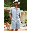 image:imageFlygo Mens Cotton Linen Shorts Sets 2 Piece Beach OutfitLight Blue