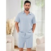 image:imageFlygo Mens Cotton Linen Shorts Sets 2 Piece Beach OutfitLight Blue