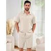 image:imageFlygo Mens Cotton Linen Shorts Sets 2 Piece Beach OutfitNatural