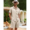 image:imageFlygo Mens Cotton Linen Shorts Sets 2 Piece Beach OutfitNatural