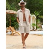 image:imageFlygo Mens Cotton Linen Shorts Sets 2 Piece Beach OutfitNatural