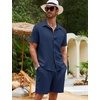 image:imageFlygo Mens Cotton Linen Shorts Sets 2 Piece Beach OutfitNavy