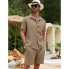 image:imageFlygo Mens Cotton Linen Shorts Sets 2 Piece Beach OutfitShallow Coffee