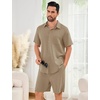 image:imageFlygo Mens Cotton Linen Shorts Sets 2 Piece Beach OutfitShallow Coffee