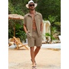 image:imageFlygo Mens Cotton Linen Shorts Sets 2 Piece Beach OutfitShallow Coffee
