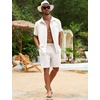 image:imageFlygo Mens Cotton Linen Shorts Sets 2 Piece Beach OutfitWhite