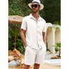 image:imageFlygo Mens Cotton Linen Shorts Sets 2 Piece Beach OutfitWhite
