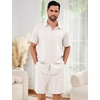 image:imageFlygo Mens Cotton Linen Shorts Sets 2 Piece Beach OutfitWhite
