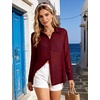 image:imageFlygo Sexy Sheer Tops for Women Loose Button Down Shirt See Through BlouseBurgundy