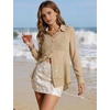 image:imageFlygo Sexy Sheer Tops for Women Loose Button Down Shirt See Through BlouseKhaki