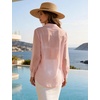 image:imageFlygo Sexy Sheer Tops for Women Loose Button Down Shirt See Through BlousePink