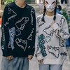 image:imageFlygo Women Dinosaur Knit Sweater Unisex Oversized Casual Pullover JumperWhite