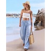 image:imageFlygo Women Gingham Wide Leg Palazzo Lounge Pants 100 Cotton Pajama BottomBlue