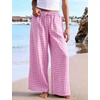 image:imageFlygo Women Gingham Wide Leg Palazzo Lounge Pants 100 Cotton Pajama BottomHot Pink