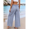 image:imageFlygo Women Gingham Wide Leg Palazzo Lounge Pants 100 Cotton Pajama BottomNavy