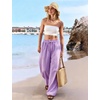 image:imageFlygo Women Gingham Wide Leg Palazzo Lounge Pants 100 Cotton Pajama BottomPurple