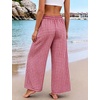 image:imageFlygo Women Gingham Wide Leg Palazzo Lounge Pants 100 Cotton Pajama BottomRed