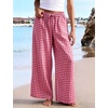 image:imageFlygo Women Gingham Wide Leg Palazzo Lounge Pants 100 Cotton Pajama BottomRed