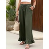 image:imageFlygo Womens Cotton Linen Pants Wide Leg Ruffled Palazzo TrousersArmygreen