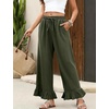 image:imageFlygo Womens Cotton Linen Pants Wide Leg Ruffled Palazzo TrousersArmygreen
