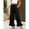 image:imageFlygo Womens Cotton Linen Pants Wide Leg Ruffled Palazzo TrousersBlack