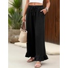 image:imageFlygo Womens Cotton Linen Pants Wide Leg Ruffled Palazzo TrousersBlack