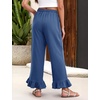 image:imageFlygo Womens Cotton Linen Pants Wide Leg Ruffled Palazzo TrousersBlue