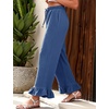image:imageFlygo Womens Cotton Linen Pants Wide Leg Ruffled Palazzo TrousersBlue