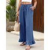 image:imageFlygo Womens Cotton Linen Pants Wide Leg Ruffled Palazzo TrousersBlue