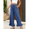 image:imageFlygo Womens Cotton Linen Pants Wide Leg Ruffled Palazzo TrousersBlue