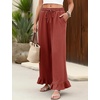 image:imageFlygo Womens Cotton Linen Pants Wide Leg Ruffled Palazzo TrousersBrickred