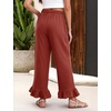 image:imageFlygo Womens Cotton Linen Pants Wide Leg Ruffled Palazzo TrousersBrickred
