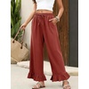 image:imageFlygo Womens Cotton Linen Pants Wide Leg Ruffled Palazzo TrousersBrickred
