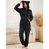image:imageFlygo Womens Fleece Onesie Pajamas Winter Warm Fuzzy One Piece Romper Loungewear Teddy Ears Zipper Hooded Jumpsuit SleepwearBlack