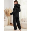 image:imageFlygo Womens Fleece Onesie Pajamas Winter Warm Fuzzy One Piece Romper Loungewear Teddy Ears Zipper Hooded Jumpsuit SleepwearBlack