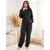 image:imageFlygo Womens Fleece Onesie Pajamas Winter Warm Fuzzy One Piece Romper Loungewear Teddy Ears Zipper Hooded Jumpsuit SleepwearBlack