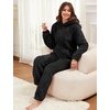 image:imageFlygo Womens Fleece Onesie Pajamas Winter Warm Fuzzy One Piece Romper Loungewear Teddy Ears Zipper Hooded Jumpsuit SleepwearBlack