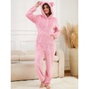 image:imageFlygo Womens Fleece Onesie Pajamas Winter Warm Fuzzy One Piece Romper Loungewear Teddy Ears Zipper Hooded Jumpsuit SleepwearLightpink