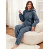 image:imageFlygo Womens Fleece Onesie Pajamas Winter Warm Fuzzy One Piece Romper Loungewear Teddy Ears Zipper Hooded Jumpsuit SleepwearNavy