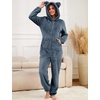 image:imageFlygo Womens Fleece Onesie Pajamas Winter Warm Fuzzy One Piece Romper Loungewear Teddy Ears Zipper Hooded Jumpsuit SleepwearNavy