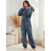 image:imageFlygo Womens Fleece Onesie Pajamas Winter Warm Fuzzy One Piece Romper Loungewear Teddy Ears Zipper Hooded Jumpsuit SleepwearNavy