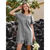 image:imageFlygo Womens Gingham Nightgown Button Down Short Sleeve House DressBlack