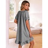 image:imageFlygo Womens Gingham Nightgown Button Down Short Sleeve House DressBlack