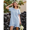 image:imageFlygo Womens Gingham Nightgown Button Down Short Sleeve House DressBlue