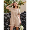image:imageFlygo Womens Gingham Nightgown Button Down Short Sleeve House DressBrown
