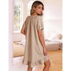 image:imageFlygo Womens Gingham Nightgown Button Down Short Sleeve House DressBrown