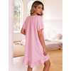 image:imageFlygo Womens Gingham Nightgown Button Down Short Sleeve House DressPink