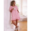 image:imageFlygo Womens Gingham Nightgown Button Down Short Sleeve House DressPink