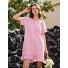 image:imageFlygo Womens Gingham Nightgown Button Down Short Sleeve House DressPink