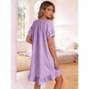 image:imageFlygo Womens Gingham Nightgown Button Down Short Sleeve House DressPurple